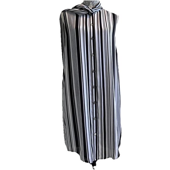 Michael Kors Tunic Striped Black And White Short Dress With Tie Woman’s 14 - Picture 7 of 16